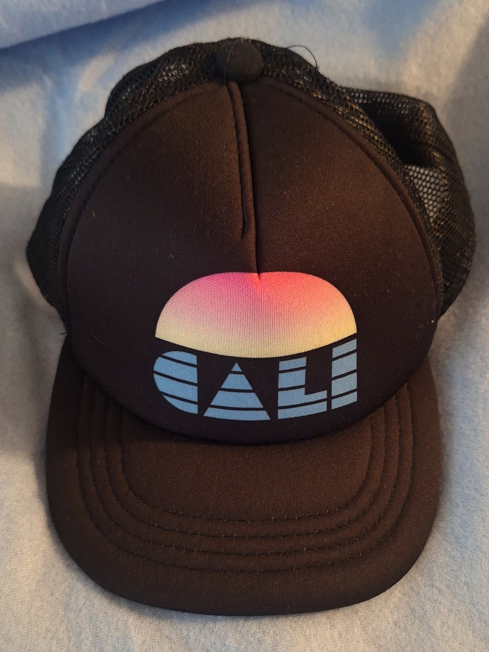Mens Black 'CALI' Trucker Hat with Sunset Graphic